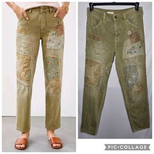 Womens Anthropologie Pilcro The Wanderer Barrel Pants Green Patchwork Size 29